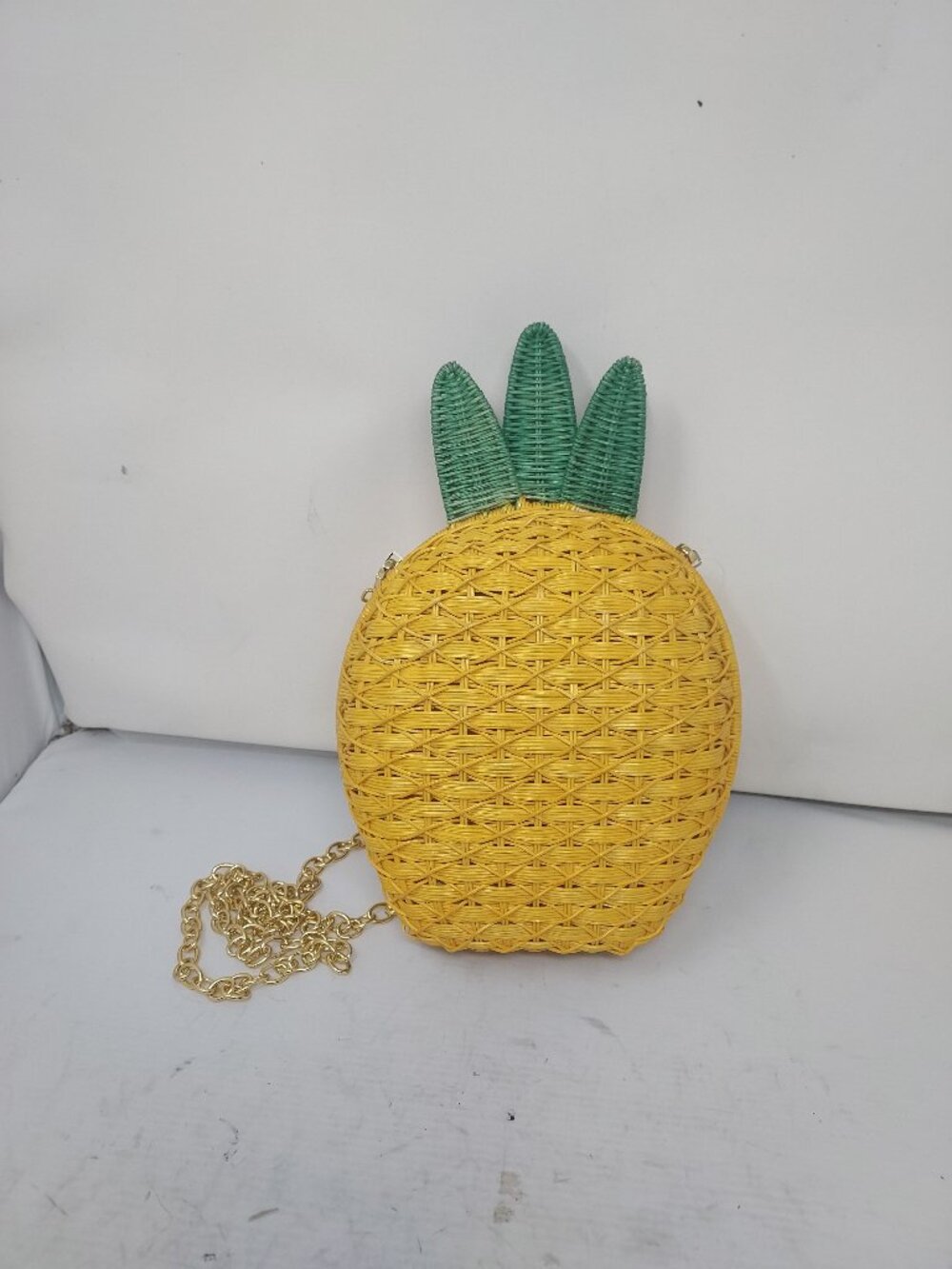 Serpui Sweet Yellow Pineapple Wicker Crossbody Chain Bag